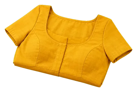 A folded mustard-yellow saree blouse
