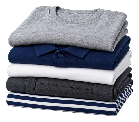 A mixed stack of folded everyday clothes